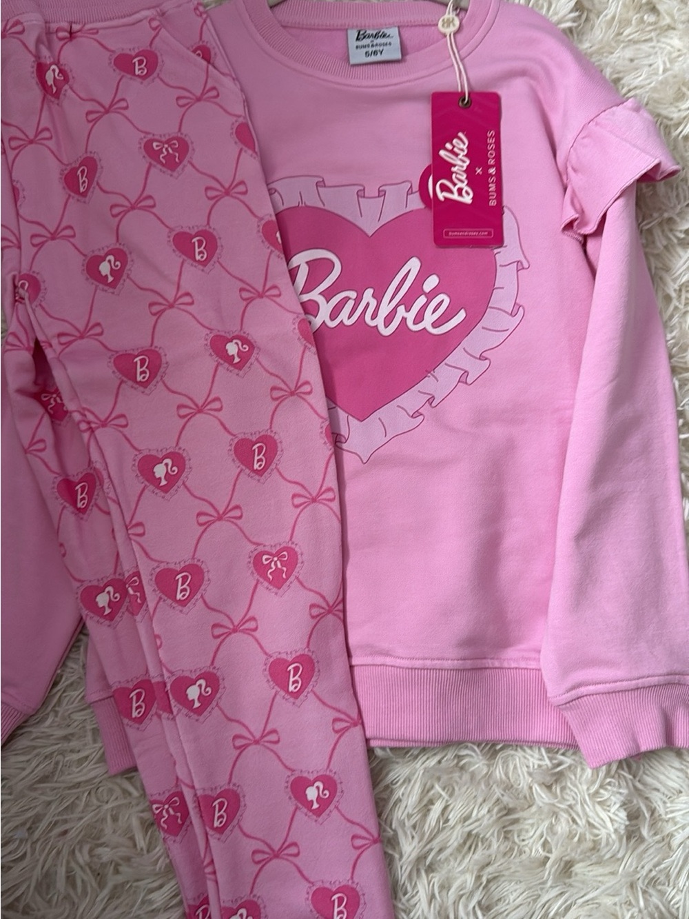 Bums and Roses Bamboo Barbie Kids Pink Heart Jogger Set